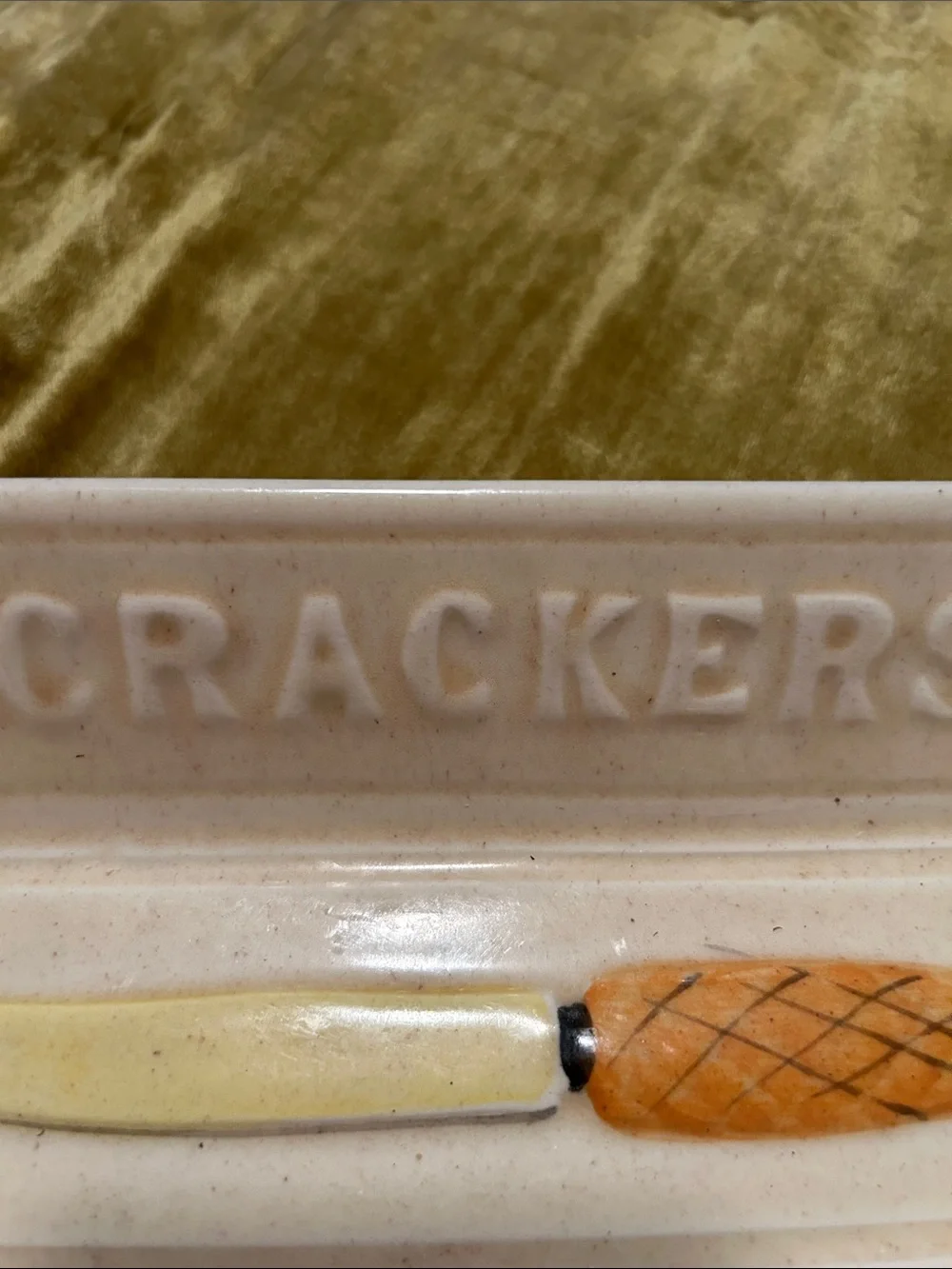 vintage Ceramic 'Crackers' Serving Tray in Soft Pink with Painted Knife